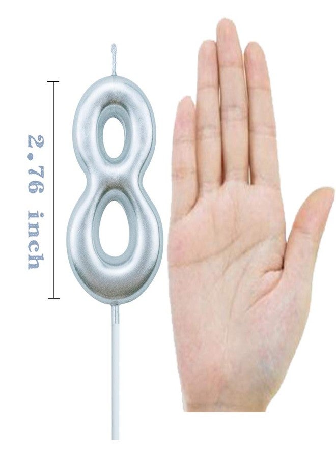XNOVA 8th Birthday Candle Eight Years Silvery Happy Birthday Number 8 Candles for Cake Topper Decoration for Party Kids Adults Numeral 80 84 85 68 58 18 - Image 2